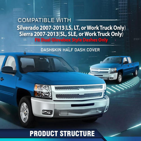 PIT66 TPE dash cover for Chevy Silverado/GMC Sierra 2007-2013; dual glovebox dash bezel
