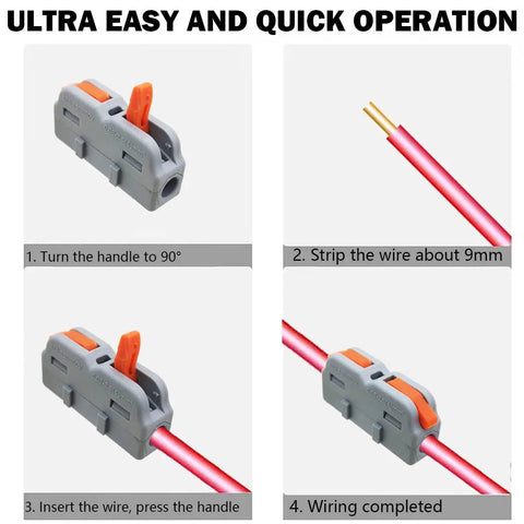 Step-by-step use of Lever Nut Wire Connector Kit 25 Pcs SPL-1M Quick Terminal Block Spring Connectors with wire
