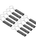 Ten black aluminum whistles with keychains, Emergency Survival Whistle 10 Pack Aluminum Alloy Double Tube High Frequency Loud Whistle For Camping Hiking Fishing Boating Dog Training Lifesaving Outdoor Gear