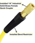 Heavy Duty Hybrid Lead In Air Hose 1/4 Inch By 10 Feet 300 Psi kink proof lightweight rubber PVC line with solid brass quick coupler