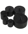 Heavy Duty Metal Shaft Protector Caps That Fit Grip-o-Matic Pullers Perfectly For Precision Spindle End Guards on Machine Axles And Cabinet Hardware With No Drilling Needed For A Smooth Industrial Build, black metal caps in various sizes.