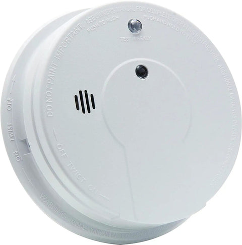 Hardwired Smoke Alarm Kit With 9 Volt Battery Backup, Interconnectable 120V Wiring, white, side view