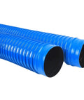 Blue PVC Flex Hose Spiral Reinforced For Dust Collection And Fume Venting With High Airflow While Staying Round Shape Without Kink Or Collapse Under Heat And Pressure Built For Pros And Shops Who Need Reliable Tools To Get The Job Done Everyday. blue flexible dust collection hose, spiral reinforced, shown in close-up