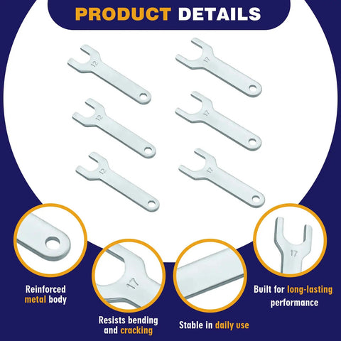 Top Shelf Stainless Steel Pneumatic Die Grinder Wrench Set For Ingersoll Rand 301 302 307 308 5102 M2 Air Tools, six chrome spanners.