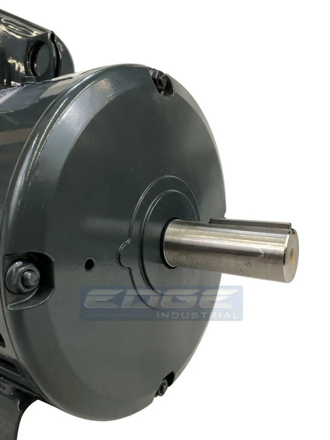 Close-up of Heavy Duty 5HP Electric Motor For Air Compressors And Industrial Machines showcasing the steel shaft and durable casing.