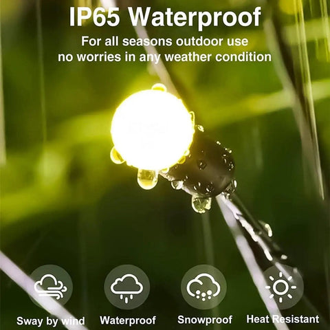 Close-up of Bright Solar Outdoor Garden Spotlights Eight Head LED Landscape Lights showing IP65 waterproof feature in rain
