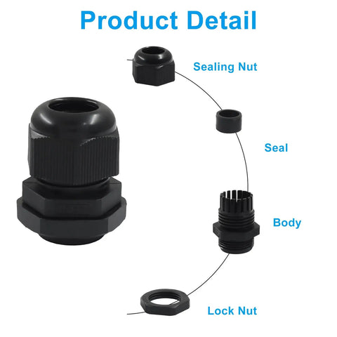20 Pack Waterproof Cable Glands PG13.5 Black Heavy Duty Bulk Pack For Electrical Projects IP68 Rated Sealed Gland Fittings For Outdoor Industrial Installations All Weather Cable Entry And Wire Sealing, PG13.5 PA nylon parts