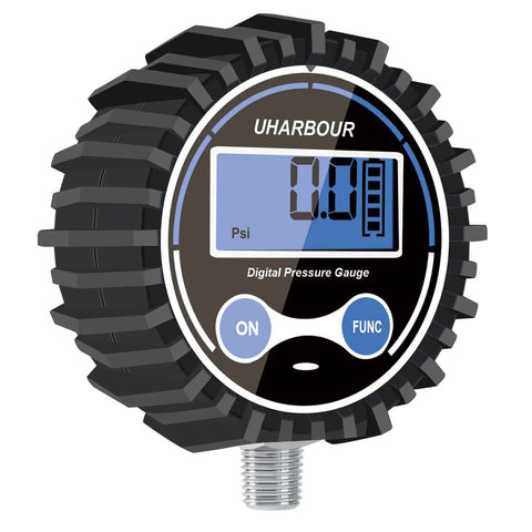 Digital Air Pressure Gauge 5 To 200 PSI With 2-1/2 Inch Dial 1/8 NPT Fittings Auto Shut Off High Accuracy And Protective Case