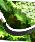 Close-up of moonshape blade on Two Pack Ergonomic Short Handle Garden Scythe For Weeding And Lawn Care With Durable Manganese Steel Blades
