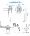 Installation size diagram of Built Tough L Shape Lever Door Locks For Cabinets Set Of Two Glossy Chrome Plated Zinc Alloy Cam Handles.