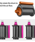 Close-up of Anti Flyaway Wind Nozzle Attachment For Hair Styling Wand with adjustable airflow in black and purple.
