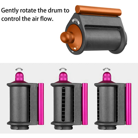 Close-up of Anti Flyaway Wind Nozzle Attachment For Hair Styling Wand with adjustable airflow in black and purple.