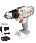 20V Max Matrix Cordless Drill And Driver Kit with Quick Connect System showing drill, battery, charger, and bit.