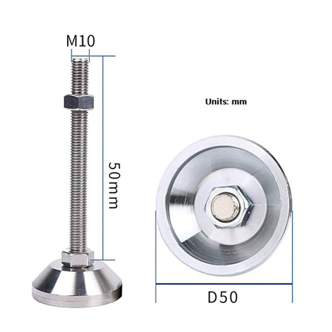Tough As Nails Heavy Duty Adjustable Leveling Feet Four Pack Stainless Steel Support Legs M10 x 50 mm threaded design.