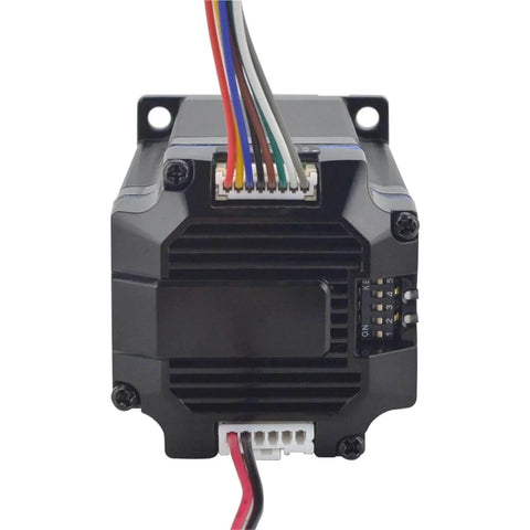 Rear view of Beefy High Torque 2.2Nm Integrated Closed Loop Stepper Servo Motor with Encoder 24 To 50V DC and wires connected
