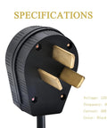 Heavy Duty Nema 10-50P Plug For Electric Dryer And Range 50 Amp 125 250 Volt Three Wire Power Connector close-up view of brass contacts.