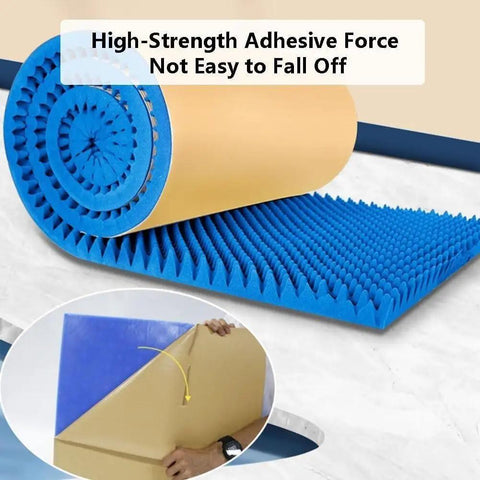 Top Tier Self Adhesive Acoustic Foam Panels Sick Soundproofing Tiles For Home Studio And Music Room Wall Sound Dampening Pads Low Odor Polyurethane Egg Crate Design Mat Black in rolled blue form with adhesive backing.