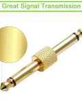Gold Plated 1/4 Inch Guitar Pedal Connectors 6 Pack, Male To Male Straight Plugs, Copper Build, Close-Up View