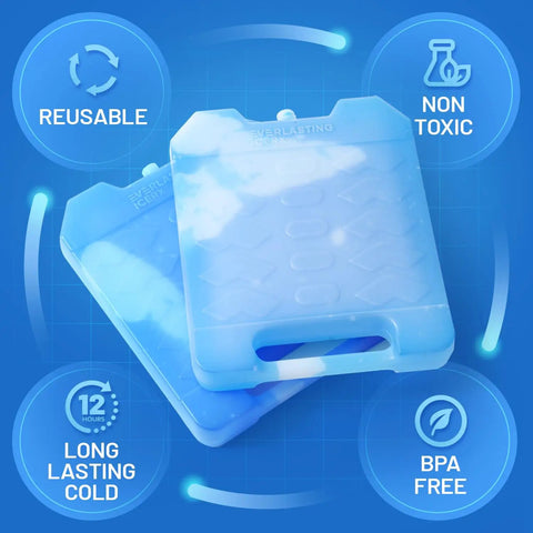 Reusable Ice Packs for Cooler With Handle, 2 Pack, Extra Large Size, BPA Free, long lasting chill, perfect for camping and fishing