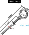 Beefy Heavy Duty Five Pack Eyebolts One Quarter Inch Diameter Two And Three Eighths Inch Length Threaded With Nuts And Washers Marine Grade 316