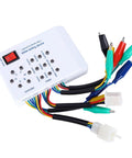 Heavy Duty Brushless Motor Tester For Electric Bikes And Scooters Delivers Dead Nuts Reliable Hall Sensor And Phase Winding Diagnostics With Quick Self Check showing device with colorful clips and buttons.