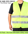 Person wearing High Visibility Safety Vest For Construction, Traffic, Running, Surveyors And Security Guards, neon yellow mesh, two reflective strips.