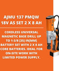 Built Tough Cordless Universal Base Drill With A Lightning Fast Brushless Motor And An Extended Stroke Range, 18V dual 8 Ah battery set.