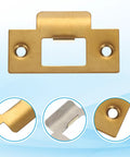 Gold finish stainless steel door strike plate with T cam block deadbolt latch reinforcement for exterior doors, pack of 4