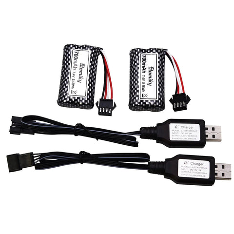 Two Pack 7.4V 700mAh Li Ion SM-4P Rechargeable Battery With Cable For HJ812 HJ820 HJ825 HJ822 HJ138 And Bezgar TX126 RC Boats