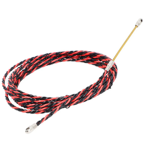 Pro Grade Fish Tape Wire Threader for Electricians, Flexible Spring Cable Puller Tool for Conduit Wiring, Manual Threading Device with Bright Color for Easy Visibility, Includes Gloves and Ties, Durable Steel Construction, coiled red and black steel cable puller