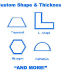 Custom shapes for Straight Up Solid Custom Size Hearth Cushion including trapezoid, L-shape, hexagon, and half moon.