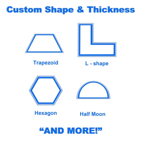 Custom shapes for Straight Up Solid Custom Size Hearth Cushion including trapezoid, L-shape, hexagon, and half moon.