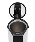 Open lid view of 800W Portable Sauna Steamer Pot For Home Spa With Steam Hose And Herbal Box, 3L Capacity, stainless steel interior