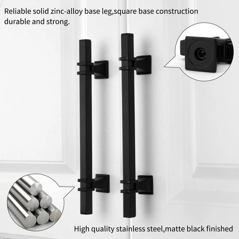 Close-up of 25 Pack 5 Inch Matte Black Cabinet Pulls Zinc Alloy Dresser Handles And Drawer Pulls for cabinets and dressers.