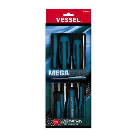 Megadora JawsFit 6-Piece Screwdriver Set With Phillips Tips 1 2 3 5 6 8 Cr-V Alloy Steel Hardened Shank Knurled Grip