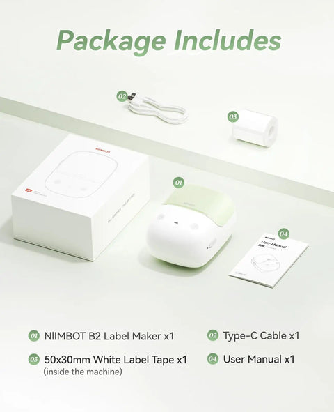 Package contents of No Sweat Portable Label Maker With Bluetooth And One Touch Offline Printing For Sweet Home Office Organization.