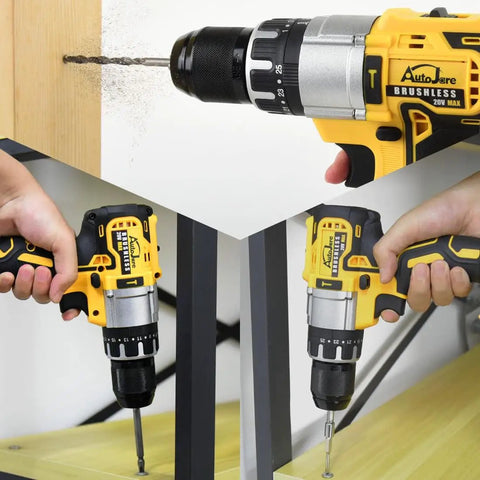 Cordless Drill Driver Half Inch Chuck, Two Speed Modes, 25+3 Clutch, 798 In-Lbs Torque in use on wood and metal surfaces
