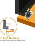 Diagram of 20 Pack Half Inch Overlay Concealed Hinges for Face Frame Cabinets, showing hinge on cabinet with side panel illustration.