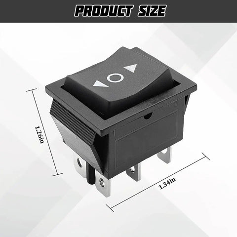 Heavy Duty Six Pin Car Polarity Reverse Switch With No Sweat Wiring Quick Swap Momentary Motor Rocker Toggle Controller For Suv Rv Trucks shown with size dimensions 1.26in x 1.34in.