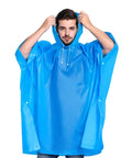 Man wearing blue Two Pack Reusable Rain Ponchos For Adults With Drawstring Hood, Waterproof And Durable Welded Seams, Lightweight Rain Gear