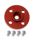 Five Piece 25T Round Disc Type Aluminum Servo Arm Set In Red CNC Machined Rocker for RC model cars and boats close-up