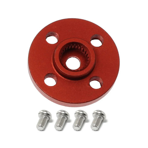 Five Piece 25T Round Disc Type Aluminum Servo Arm Set In Red CNC Machined Rocker for RC model cars and boats close-up