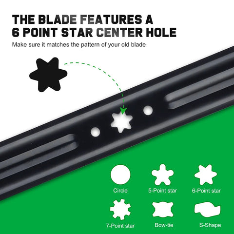 30 Inch Riding Mower Blade Replacement For Troy-Bilt TB30 TB30R Craftsman R1000 RER1000 R1500 Cub Cadet CC30 CC30H Fits 6 Point Star 5 Eighth Inch Spindle 742-04385 942-04385 illustrated with 6 point star center hole
