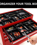 50 Pack Tool Box Organizer Tray Set With 3 Size Trays For Desk Drawer And Garage Organization in red tool chest