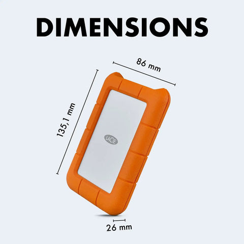 Rugged USB C 4TB Portable External Drive With Drop, Shock, Dust And Rain Resistance For Mac And PC dimensions