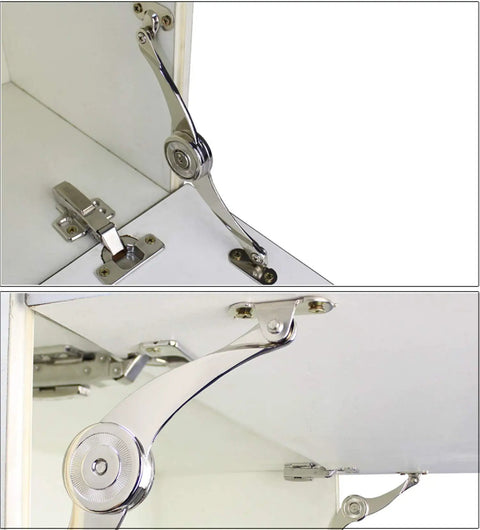 Top Shelf Zinc Alloy Lid Lift Supports With Zero Drag Soft Close Action, heavy duty zinc hinges for cabinet doors.