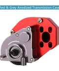 Red and grey anodized transmission case, part of 16G Complete Transmission Gearbox With Steel 0.3 Mod Gear Set For 1 24 Axial SCX24.
