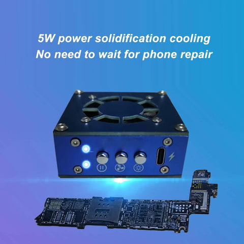 Cordless Solder Fume Extractor With Lamp Quiet Welding Smoke Purifier 10000 RPM Workhorse 3 Adjustable Speeds next to circuit board
