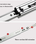 Heavy Duty Drawer Slides With 120Kg Load Capacity Ball Bearing Runners showing 500mm sections and snap feature