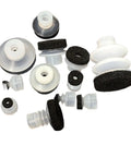 Heavy Duty Tianxing Big Head Manipulator Vacuum Suction Cup components arranged on a white surface for industrial automation uses.
